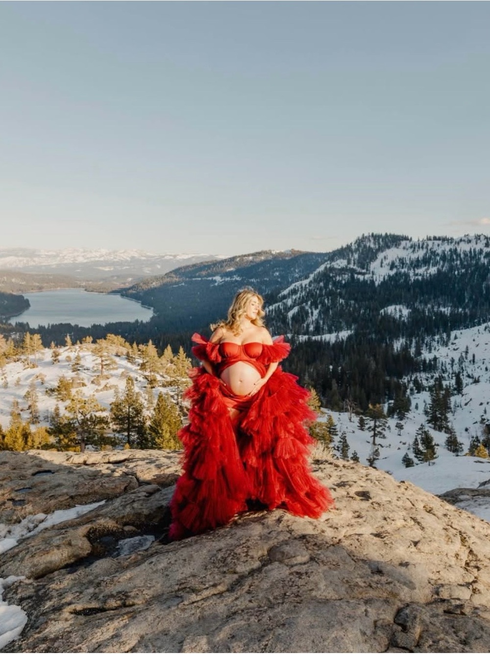 Red Ruffled Maternity Gown - Women Dresses